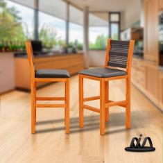 Banquetas Para Cozinha Madeira Maciça Assento Estofado Preto Bia Movelar – 2 Unidades