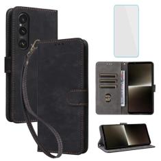 IUQXU Capa carteira para celular Sony Xperia 1 VI com protetor de tela [bloqueio RFID] suporte para cartão flip de couro alça de pulso feminina masculina capa para celular para Sony Xperia 1VI Xperia1