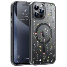 Goodon Capa para iPhone 14 Pro Max com protetor de tela de privacidade, compatível com carregamento sem fio, capa fosca translúcida - linda capa de telefone com design floral para mulheres e meninas -