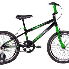 Bicicleta Infantil Aro 20 Bmx Carbon Steel com Roda Lateral Preto/Verde