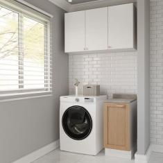 Lavanderia Modulada 2 Peças 1 Armário Aéreo 3 Portas 1 Balcão Arizona Cabecasa Madeiramadeira Branco/Figueira