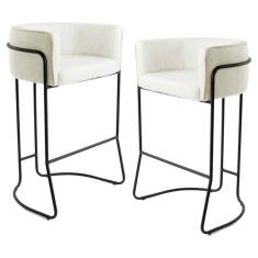 Kit 2 Banquetas Base Aço Preto Betina B-309 Veludo Bege Fosco - Domi