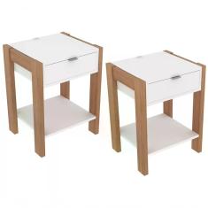 Kit 02 Mesa De Cabeceira Com Tomada 1 Gaveta Az1016 Amendoa