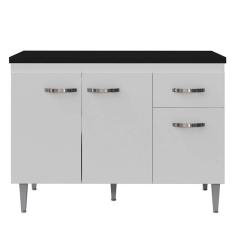 Balcão De Cozinha Gabriela Branco Flex Com Tampo 120 Cm Preto Fosco - Ajl