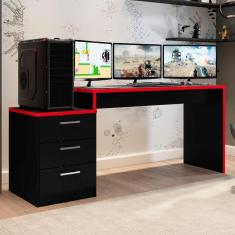 Mesa Gamer Com Gaveteiro Versátil Patrick Preto Vermelho