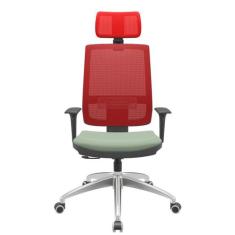 Cadeira Office Brizza Tela Vermelha Com Encosto Assento Vinil Verde Re