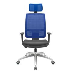 Cadeira Office Brizza Tela Azul Com Encosto Assento Vinil Preto RelaxP