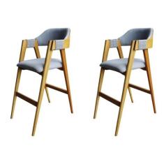 Kit 2 Banquetas Laura Madeira Maciça de Eucalipto Verniz Linho - União