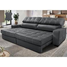 Sofá de Couro Legítimo Retrátil e Reclinável 2,55m Molas Ensacadas Cama inBox Majesty Cinza