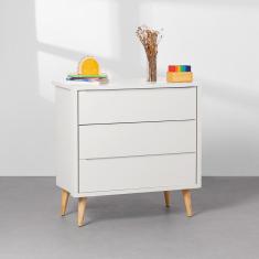 Cômoda Theo 3 Gavetas com Pés Retrô Natural - Branco