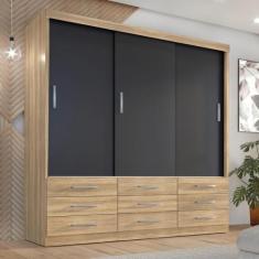 Guarda Roupa Casal Capri 3 Portas de Correr 9 Gavetas - Tonielque Móve