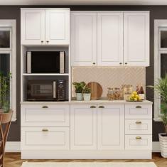 Cozinha Compacta 3 Peças com Torre Quente Emily Espresso Móveis Branco HP