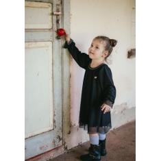 Vestido Infantil Gan-K Tule E Aplicação Na Gola Cor:Pretotamanho:8Mode