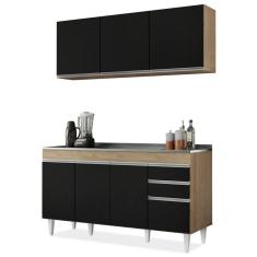 Armário Aéreo E Balcão Pia Inox 150cm Castanho/Preto