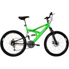 Bicicleta Aro 26 MTB 18V Full Suspention Duplo Freio a Disco Max 260 Verde