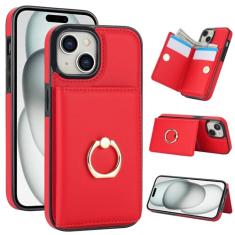 Capa carteira para iPhone 13 mini com suporte para cartão, capa de couro com bloqueio RFID, suporte de anel giratório de 360° com fecho magnético à prova de choque para iPhone 13 mini 5,4 polegadas