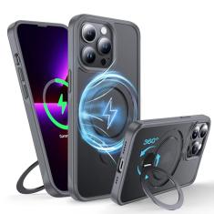 FNDMIL Anel magnético giratório de 360° para iPhone 13 Pro, capa compatível com MagSafe [borda de textura antiderrapante] [suporte embutido] [à prova de choque militar] amortecedor de silicone macio