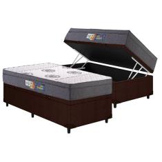 Cama Box Baú Solteiro: Colchão Espuma D45 Polar Pérola Euro Pillow + Base CRC Courano Brown(88x188)