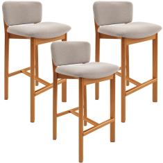 Kit 03 Banquetas Alta Para Cozinha Sala de Jantar Bar Dara L02 Bouclê Creme - Lyam Decor