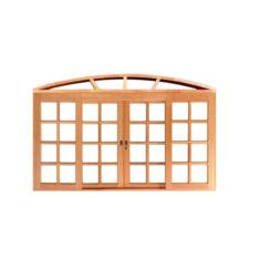 Janela Correr Quadriculada 100cm Arco 4 Folhas em Madeira Maciça Cedro
