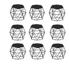 Kit 09 Puff Banqueta Aramado Mila Base Preta Hexágono Suede Preto - DA