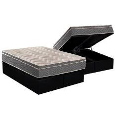 Cama Box Baú Queen: Colchão Espuma D45 Paropas / Ep Confort Mega FirmeBase Suede Black(158x198)