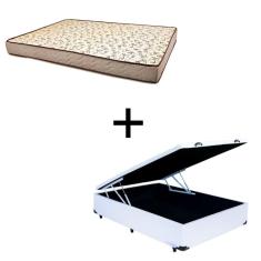 Cama Box Baú Casal 138 Tecido Sintético Branco Com Colchão 138 Flórida Bello Box - 100% Espuma - D26 Cinza