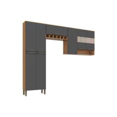 Cozinha Compacta Nápoli Prime 3 Peças (2 Armários + 1 Paneleiro) Cpt02 Castanho/chumbo - Ronipa