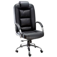 Cadeira Presidente Luxuosa Com Braços Fixos Preto
