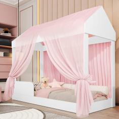 Cama Infantil com Voal Rosa Montessoriana Crystal