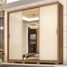 Guarda Roupa Casal 3 Portas Com Espelho E 4 Gavetas Dalila Amêndola Touch-off White