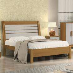 Cama Casal com Detalhe Ripado - Esmeralda Queen-Cinamomo/Off White - Móveis D`Doro