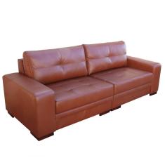 Sofá 4 Lugares Bipartido Sala de Estar 280cm Milano Couro Caramelo - Gran Belo
