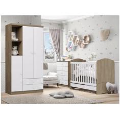 Quarto de Bebê Completo Bala de Menta 3 Portas 7 Gavetas Rústico/Branc