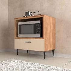 Balcão para Cooktop 80cm 1 Porta 1 Nicho para Forno Flora Móveis Sul Nogal Manchester/Nude