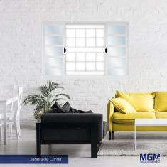 Janela de Aço de Correr 120x120cm 4 Folhas com Grade Minas Sul MGM Branco