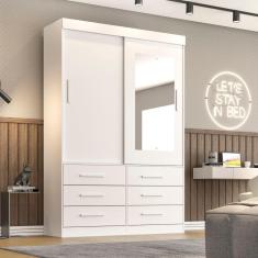 Guarda Roupa Solteiro com Espelho 2 Portas 6 Gavetas Star Sallêto Móveis - Branco