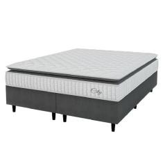 Cama Box Colchão Casal Queen Molas Ensacadas City Pillow Top 158x188x61cm Hellen Branco/Cinza - Suporta até 110kg por Pessoa