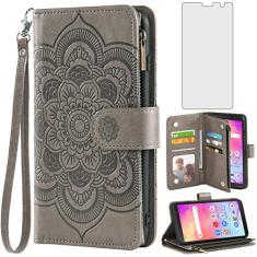 Asuwish Capa de telefone para Alcatel TCL A3 A509DL / A30 Capa carteira com protetor de tela de vidro temperado e suporte de cartão flip acessórios para celular TCLA3 TLC A 3 3A 509DL 30A 5102 14.0 cm