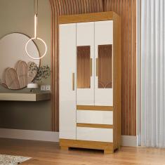 Guarda-roupa Solteiro 75,30cm 3 Ptas com Esp e 2 Gavetas Chantrieri Espresso Móveis Cinamomo/Off White
