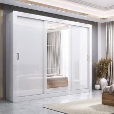 Guarda Roupa Casal City 3 Portas 4 Gavetas com Espelho Flex Branco/Ônix - Maxel