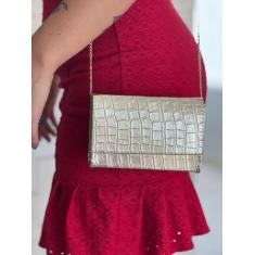 Bolsa Festa Quadrada Croco Metalizada De Ombro E De Mão Alça Corrente 