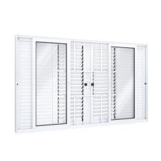 Janela de Aluminío Veneziana 100x200cm 4 Folhas Móveis e 2 Fixas com G