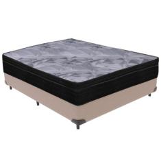 Cama Box Bege e Colchão Airtech Pampa Molas ensacadas Casal Ortobom