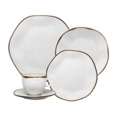 Aparelho de Jantar Chá 20 Peças Oxford Redondo Cerâmica Branco e Marro