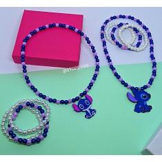 Kit Conjunto Colar e Pulseiras Infantil Menina Miçangas Pérolas Colori