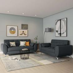 Conjunto de Sofá 2 e 3 Lugares Larissa ii Suede Cinza