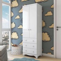 Guarda Roupa Infantil 2 Portas e 3 Gavetas 100% MDF Mimo Branco Brilho