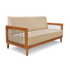 Sofá 2 Lugares Elisabeth Linho Dourado e Madeira - Modern