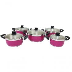 Jogo De 5 Panelas De Alumínio Grosso Rosa Pigmentado Belmar